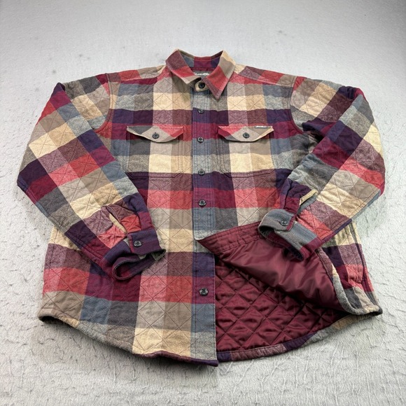 Eddie Bauer Flannel Shirt Mens Large Red‎ Plaid Quilted Shacket Outdoor Lined - Picture 5 of 14